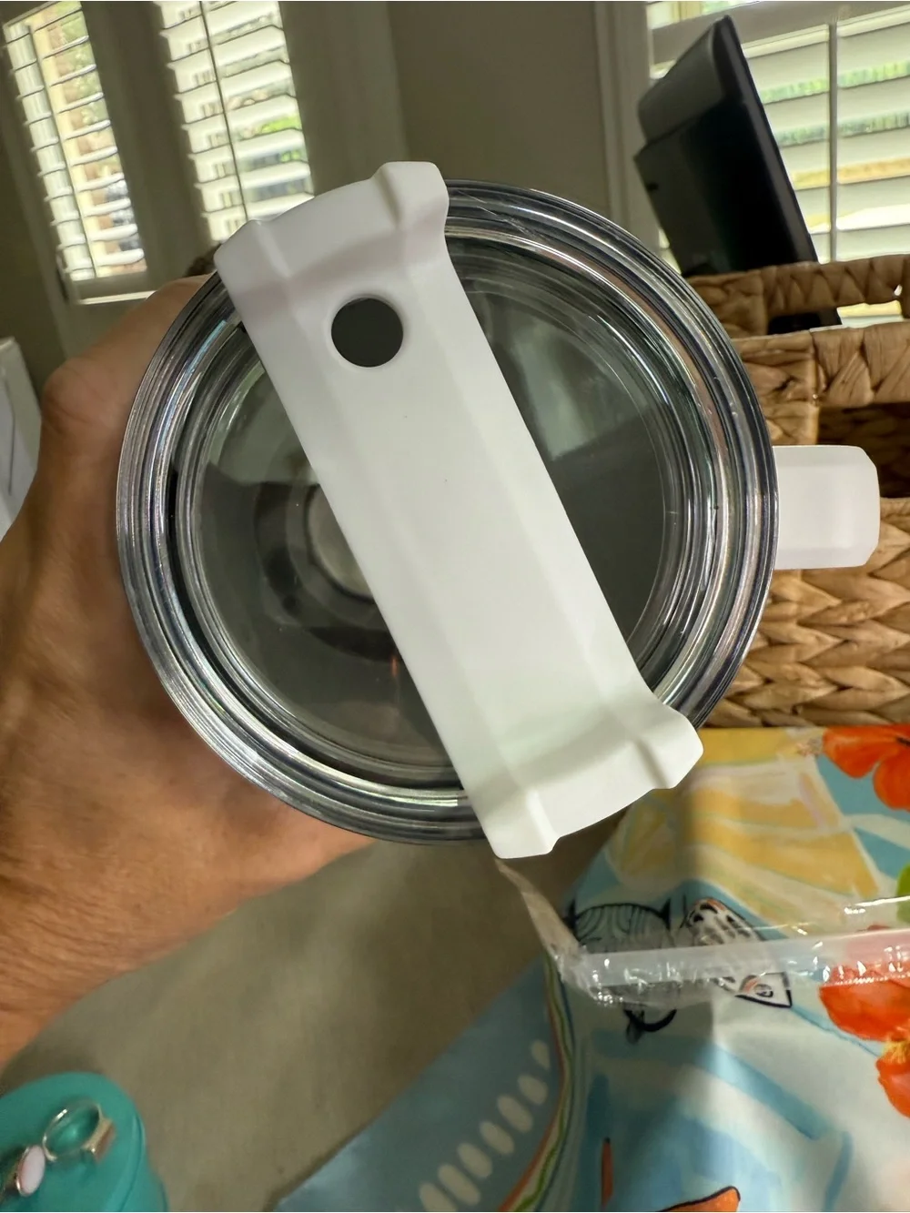 Iridescent Crystal Studded White Travel Tumbler with Handle